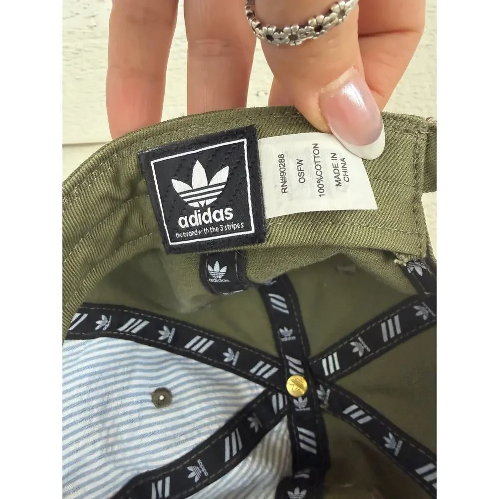 Adidas Originals Olive Green Trefoil Logo Dad Hat OSFM Unisex Streetwear Cap